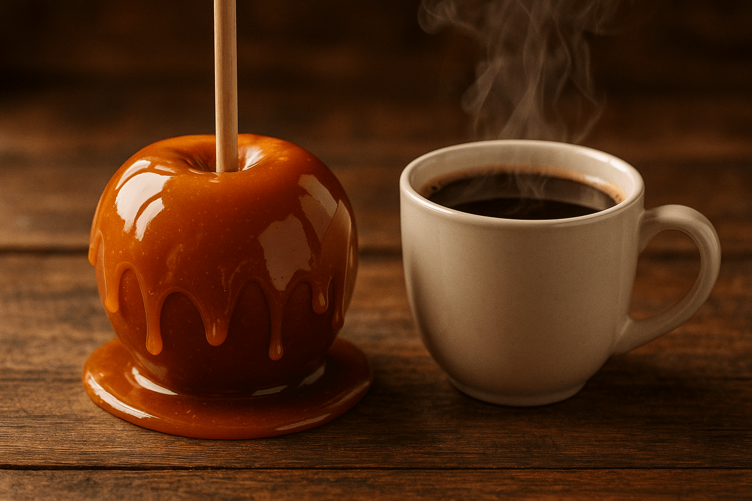 Caramel Apple and cup of Coffee