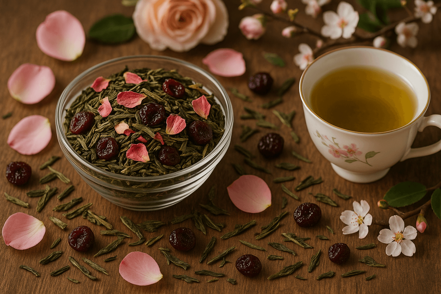 Organic Cherry Rose Green Flavored Tea