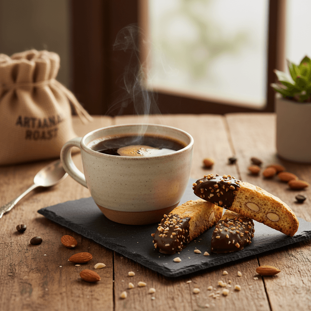 Chocolate Almond Biscotti Flavored Coffee – Rich, Nutty & Indulgent | Fresh Roasted Specialty Coffee