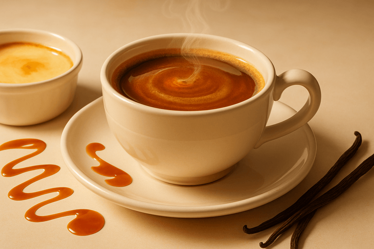 Rich medium-roast coffee with flavors of custard, caramel, and a dash of vanilla